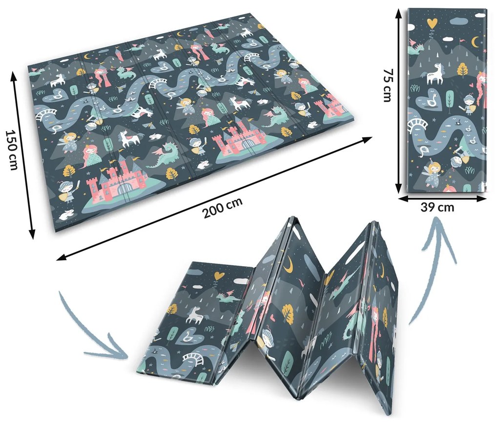 Skládací pěnová podložka pro děti Nukido 200 × 150 × 1 cm, oboustranná