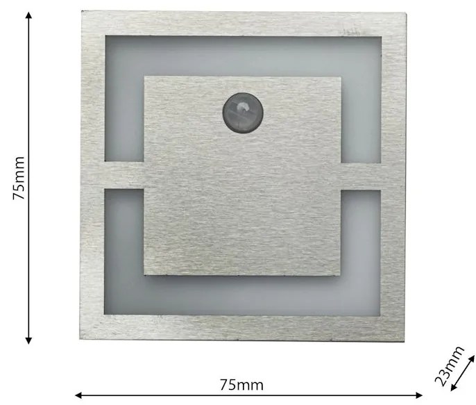 Schodiskové LED svietidlo Quadro, 1x LED 0,6w, 4000k, s, pohybový senzor