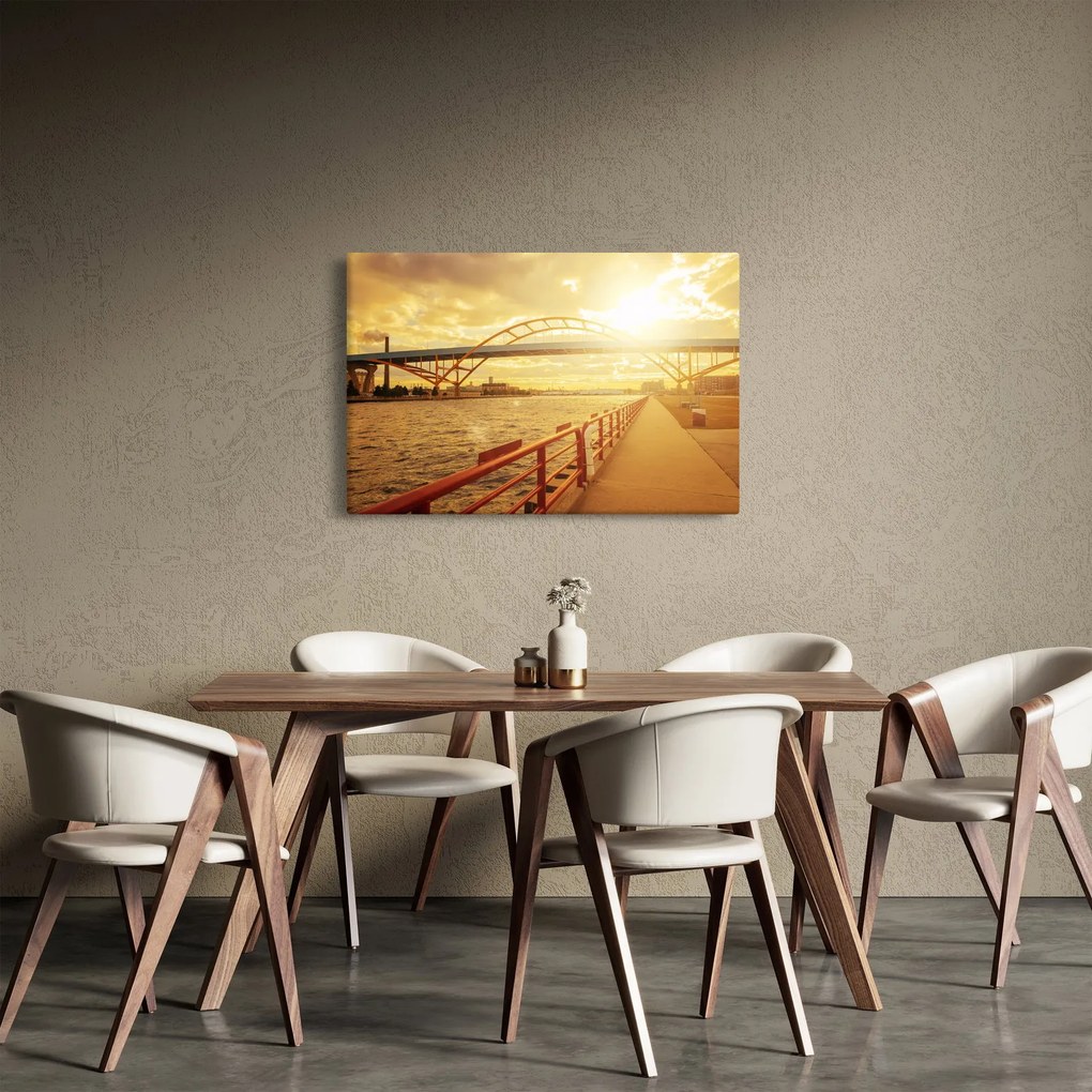 Obraz mosta pri západe slnka (90x60 cm)