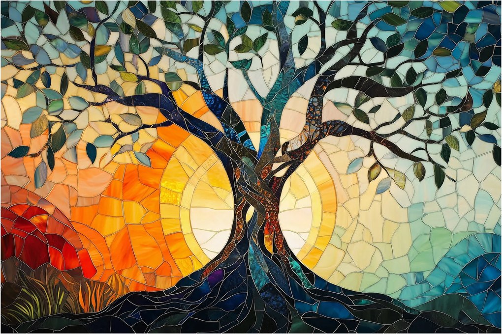 Obraz – Mozaika – slnko a strom I. (90x60 cm)