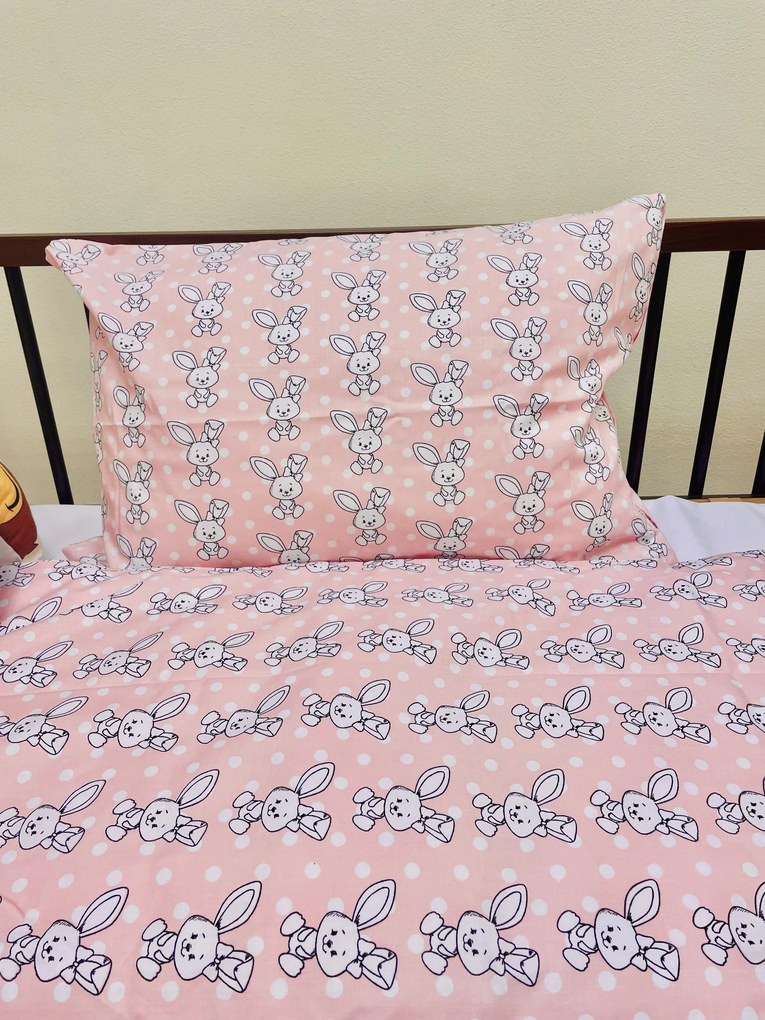Obliečky bavlnené detské Zajačik ružový - 1x Vankúš 90x70cm, 1x Paplón 140x200cm