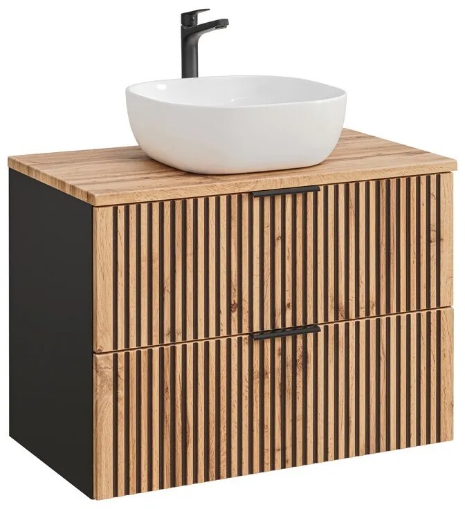 Závesná skrinka pod umývadlo Casad III s doskou a umývadlom 80 cm dub wotan/čierna