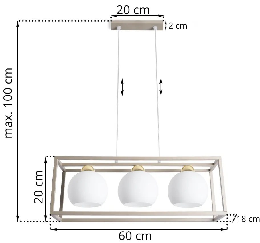 Závesné svietidlo Eliza Cage, 3x biele sklenené tienidlo v kovovom ráme