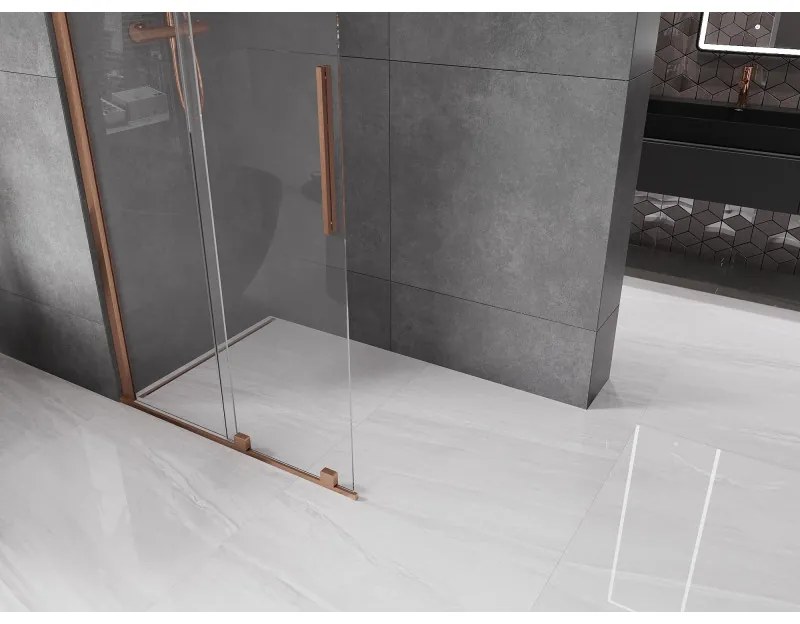 Mexen Velar, posuvné dvere do otvoru typ Walk-In 110 cm, 8mm číre sklo, medená matná, 871-110-000-03-65