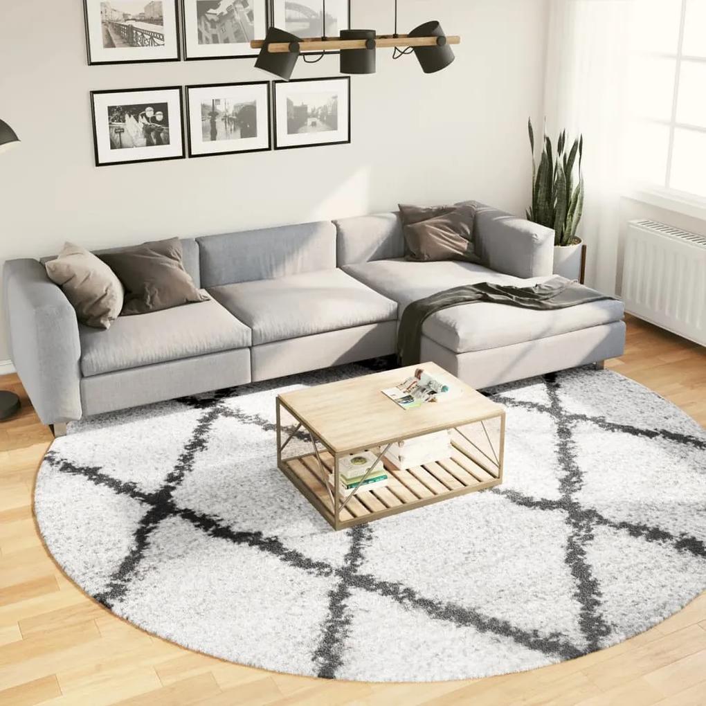 Chlpatý koberec vysoký vlas moderný krémovo-čierny Ø 280 cm 375381