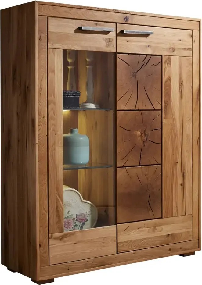 Drevený sekretár z masívu - kredenc s vitrínou vľavo, 104x40x135 cm