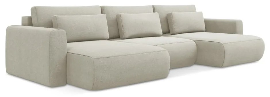 Béžová rozkladacia/s úložným priestorom rohová pohovka (do tvaru "U") Kapua – Makamii