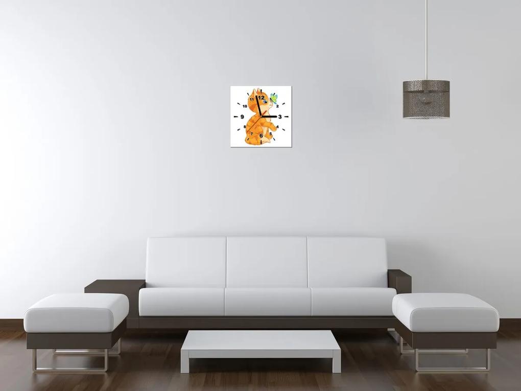 Gario Obraz s hodinami Oranžová mačička Rozmery: 30 x 30 cm