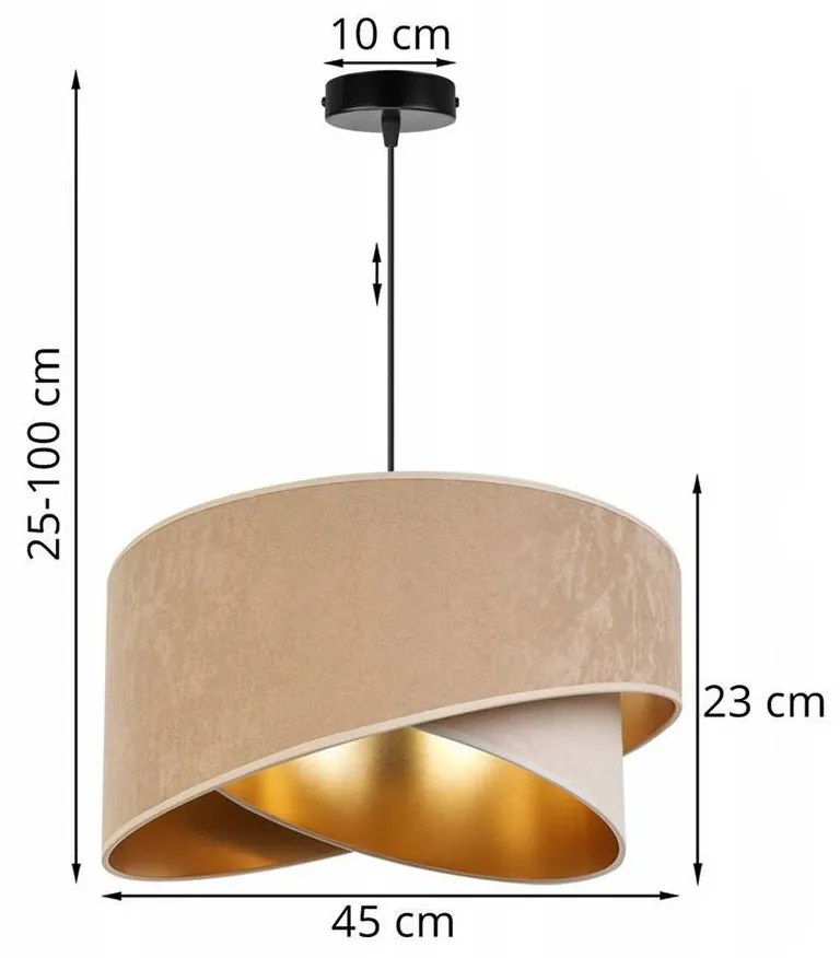 Závesné svietidlo Mediolan, 1x béžové/krémové/zlaté textilné tienidlo