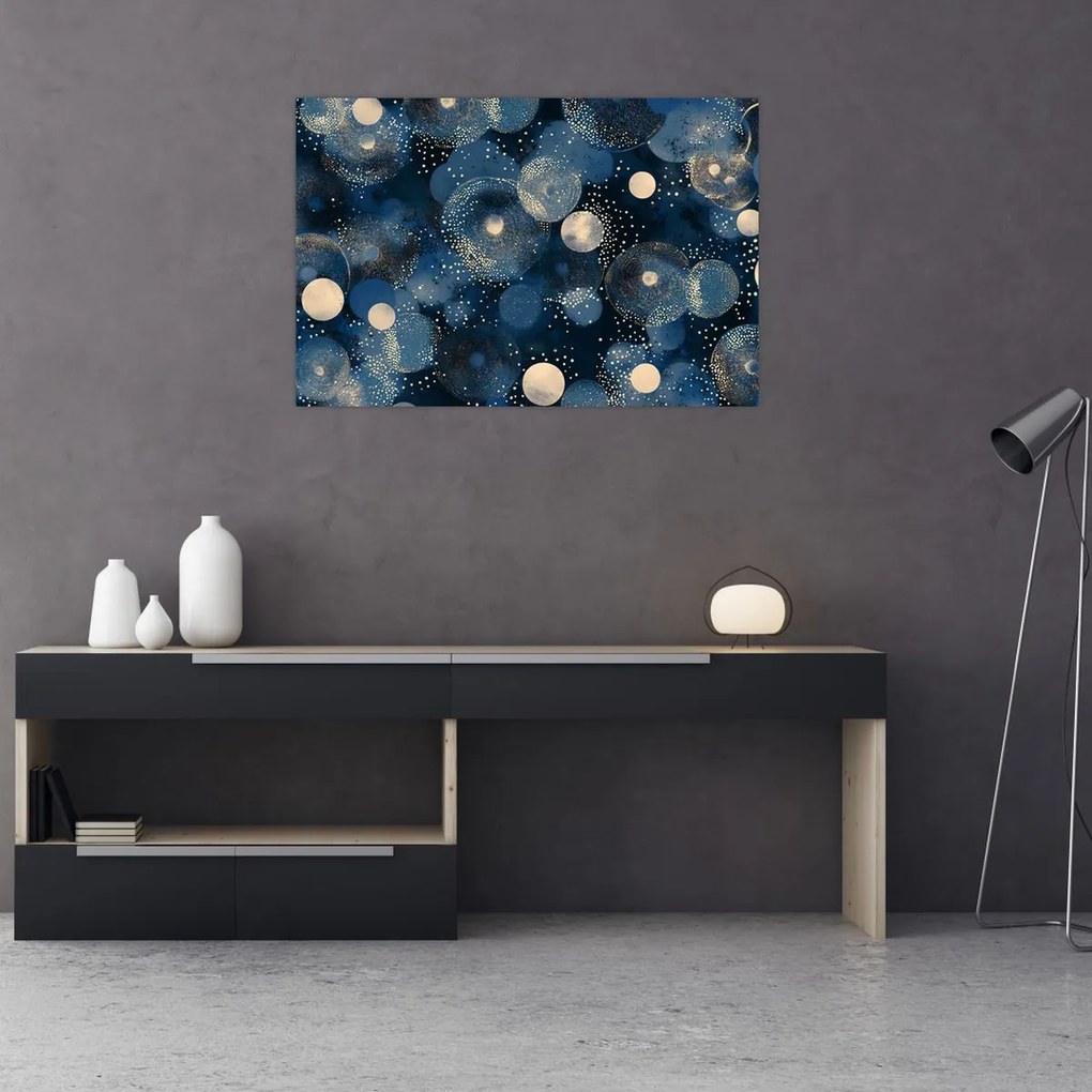 Obraz - Modro-zlaté krúžky (90x60 cm)