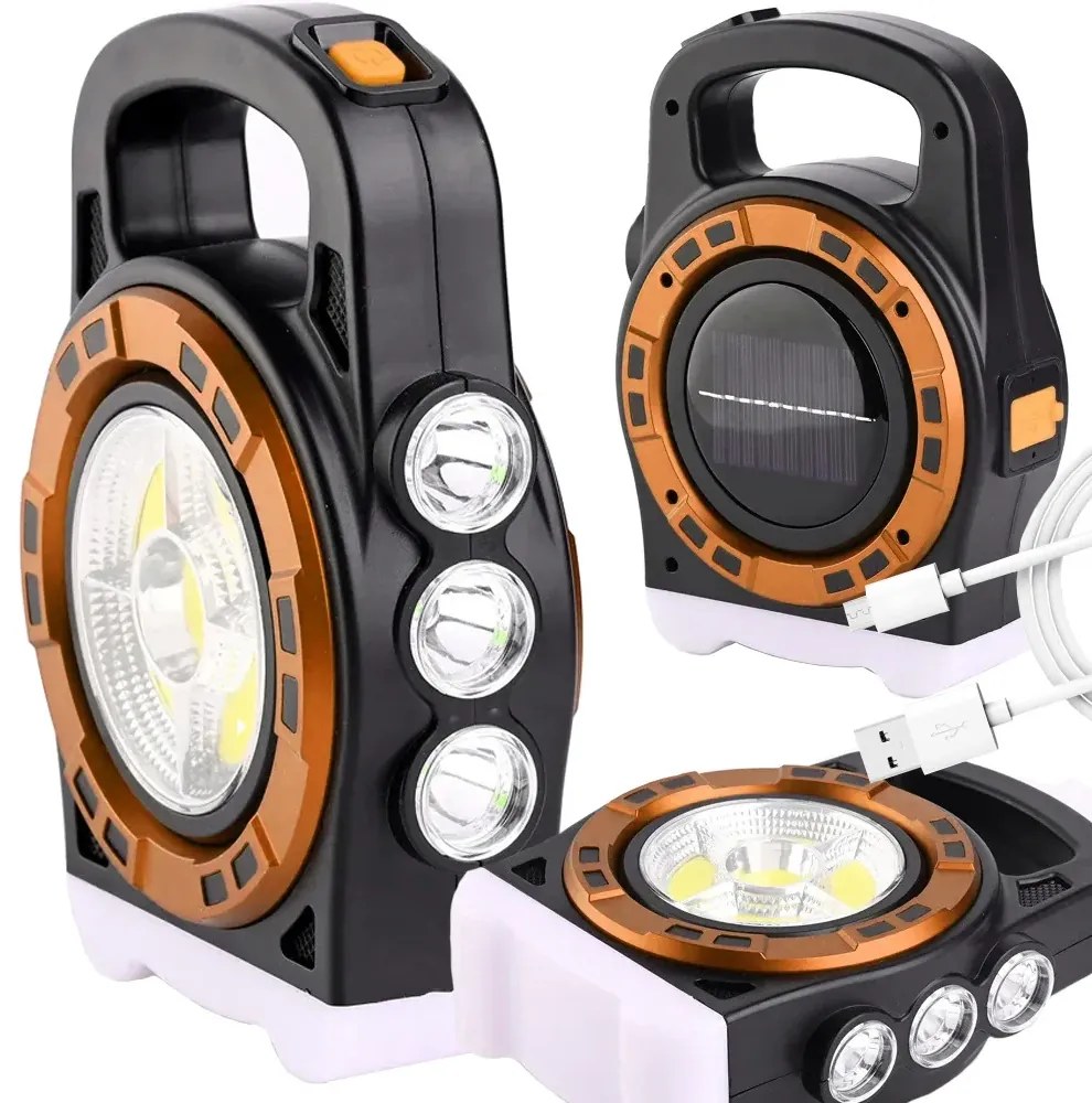 VERK Prenosné dobíjacie solárne LED svietidlo HB-6678C s funkciou powerbanky - zlatá