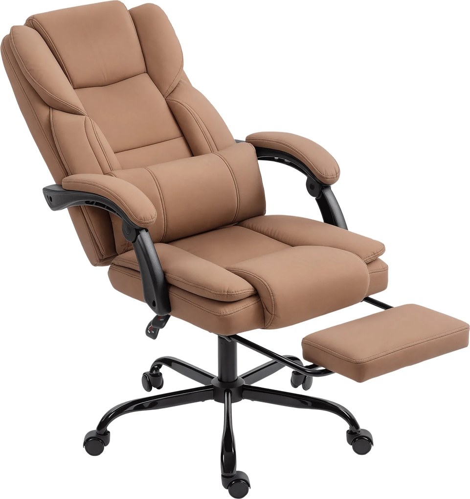 HOMCOM ergonomická kancelárska stolička s podnožkou – nastaviteľná výška, bedrová opora, 360° otáčanie, PU koža, hnedá | Aosom