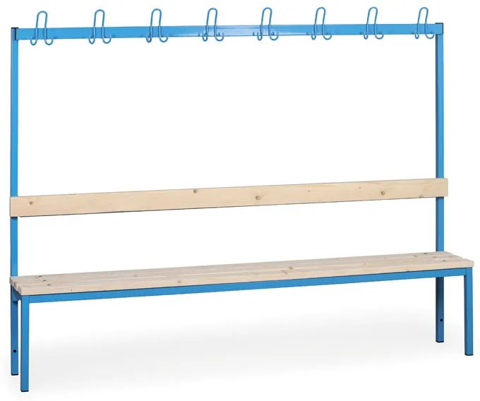 Šatníková lavica s vešiakom, sedák - laty, dĺžka 2000 mm, modrá