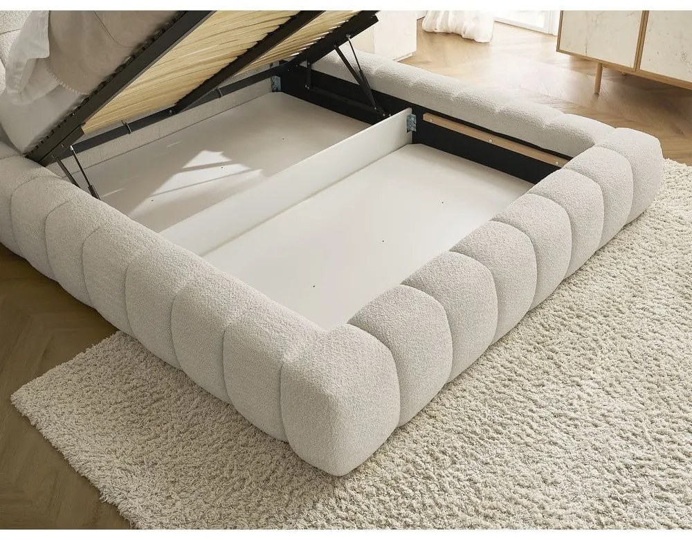 Béžová čalúnená dvojlôžková posteľ s úložným priestorom s roštom 180x200 cm Mont Blanc – Bobochic Paris