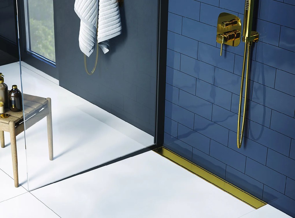 Laveo BASSO, sprchový žľab k stene, 700 mm, zlatá lesklá, LAV-COB_G71D