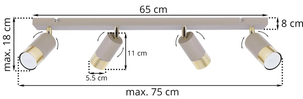 Bodové svietidlo Hugo, 4x béžové/zlaté kovové tienidlo, (možnosť polohovania)