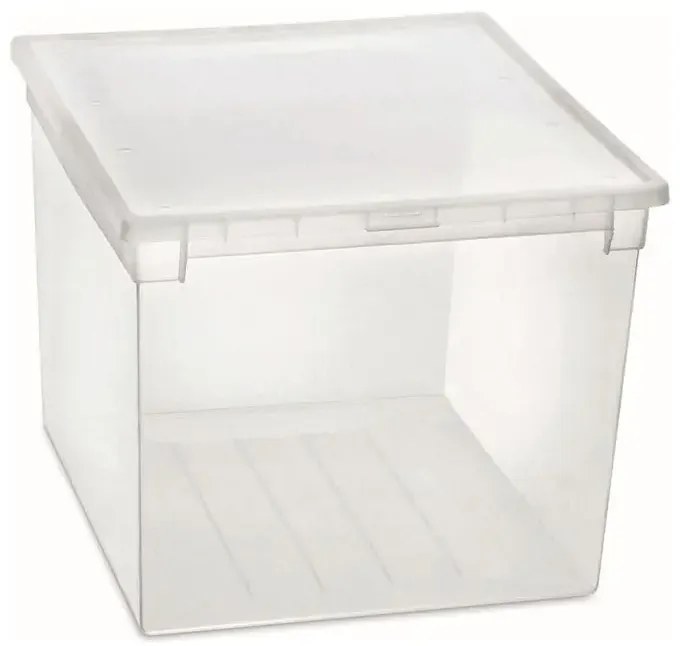 Úložný box s vekom, transparentný, na posteľnú bielizeň TERRY 52l - 38 x 52 x 31 cm