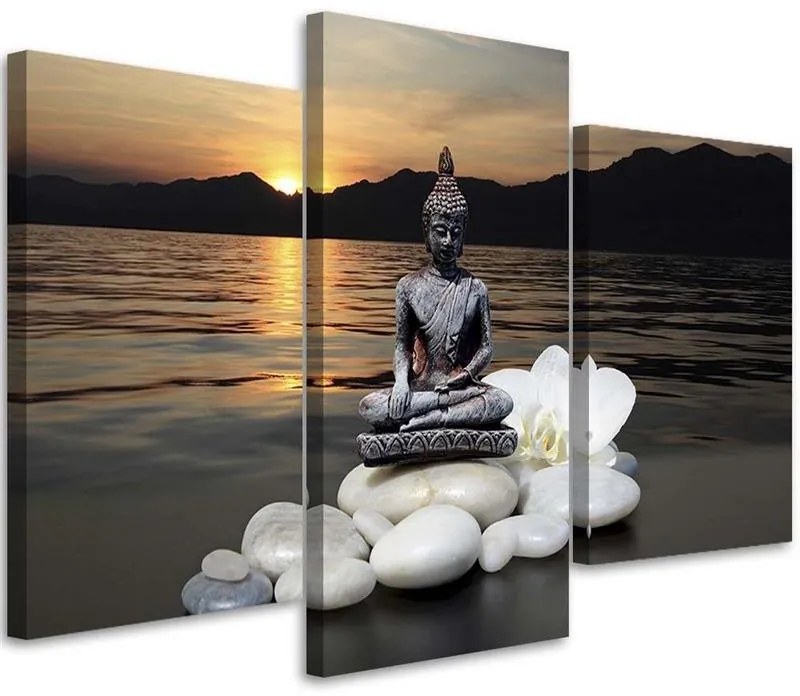 Gario Obraz na plátne Budha v pozadí pri západe slnka - 3 dielny Rozmery: 150 x 100 cm