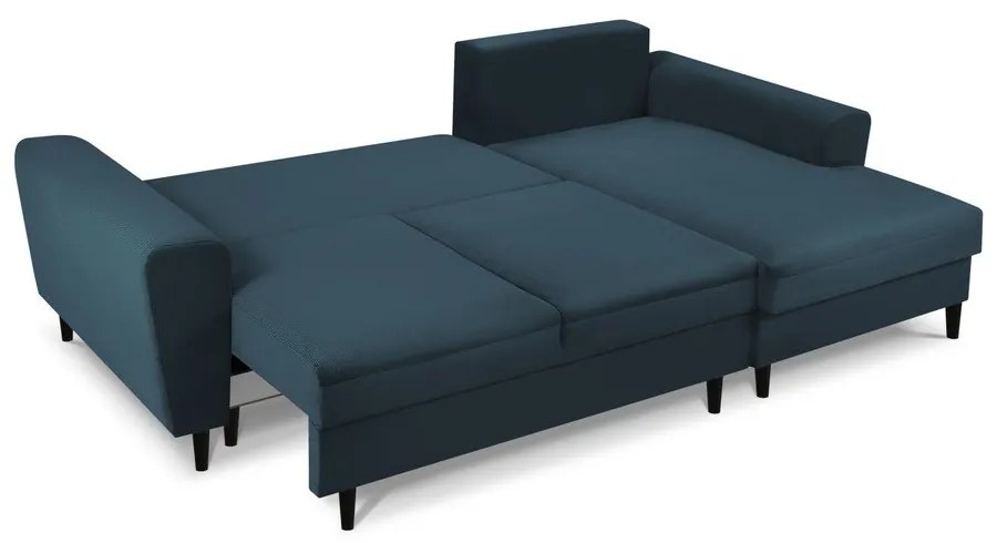 Tmavomodrá menčestrová rozkladacia/s úložným priestorom rohová pohovka (pravý roh/s leňoškou) Kyoto – Cosmopolitan Design