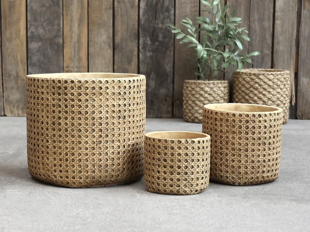 Hnedý obal na kvetináč s prúteným vzorom Corte - Ø 13,5*11,5cm