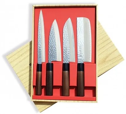 sada nožů Tsuchime - box 4 ks Sekyriu Japan, hnědá rukojeť