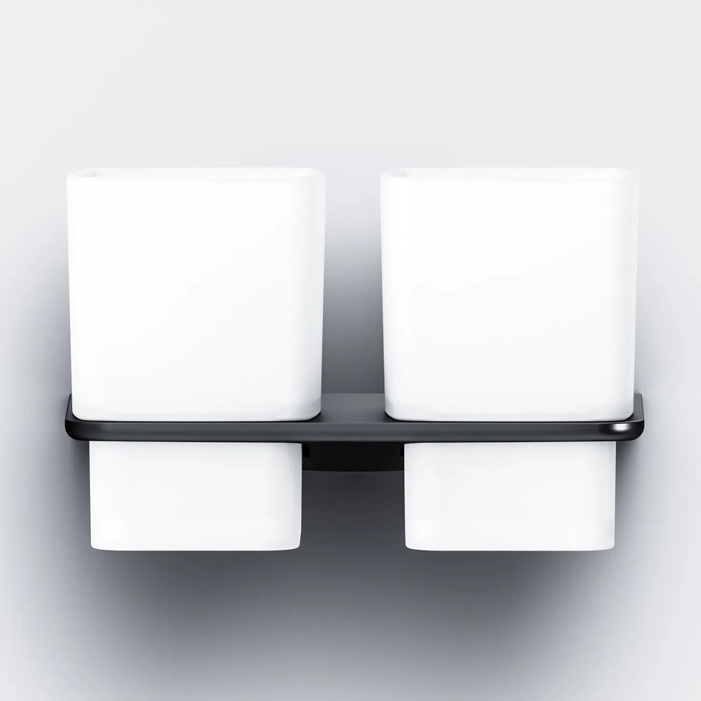 Sklenený pohár na zubné kefky AM.PM Inspire 2.0 AIB343422 nástenný, dvojitý, čierny