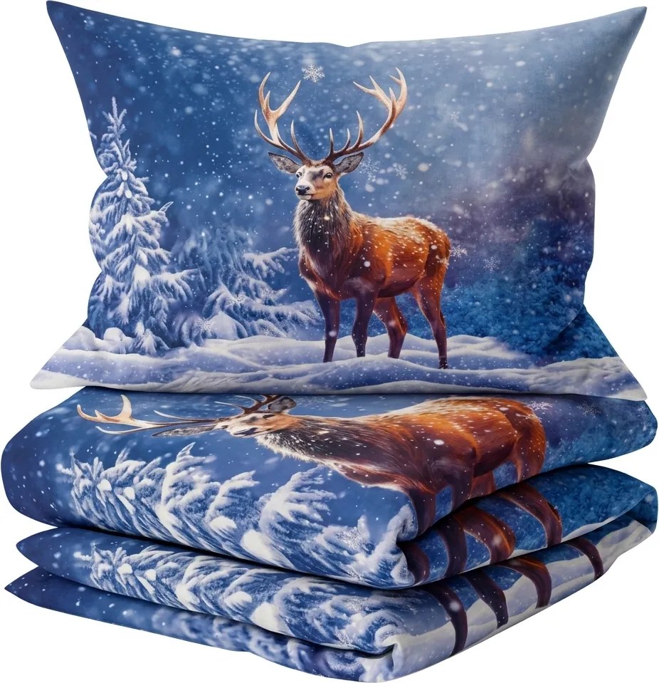 3D Bavlnené obliečky FROSTED DEER modré + obliečka na vankúšik 40x50 cm zdarma Rozmer obliečky: 70 x 90 cm | 140 x 200 cm
