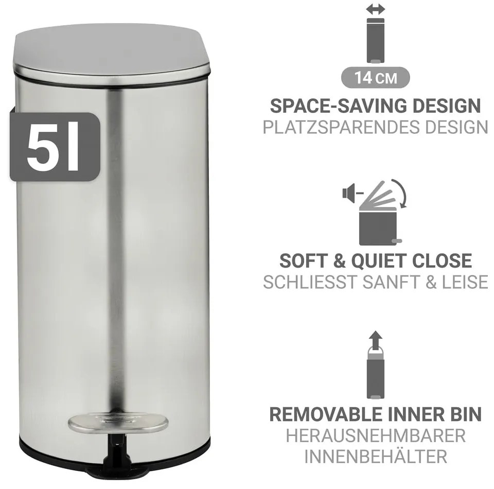 Pedálový odpadkový kôš z nehrdzavejúcej ocele v matne striebornej farbe 5 l Collungo – Wenko