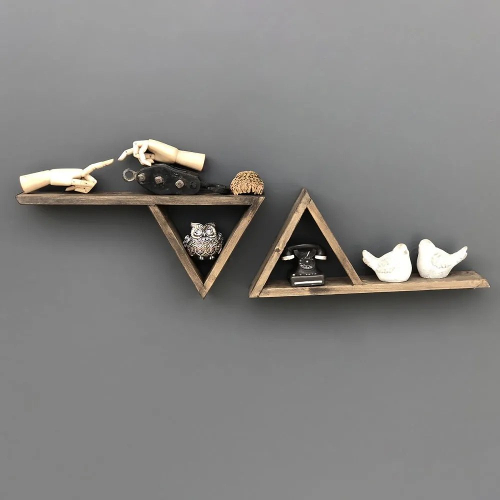 Sada 2 drevených nástenných políc Triangles