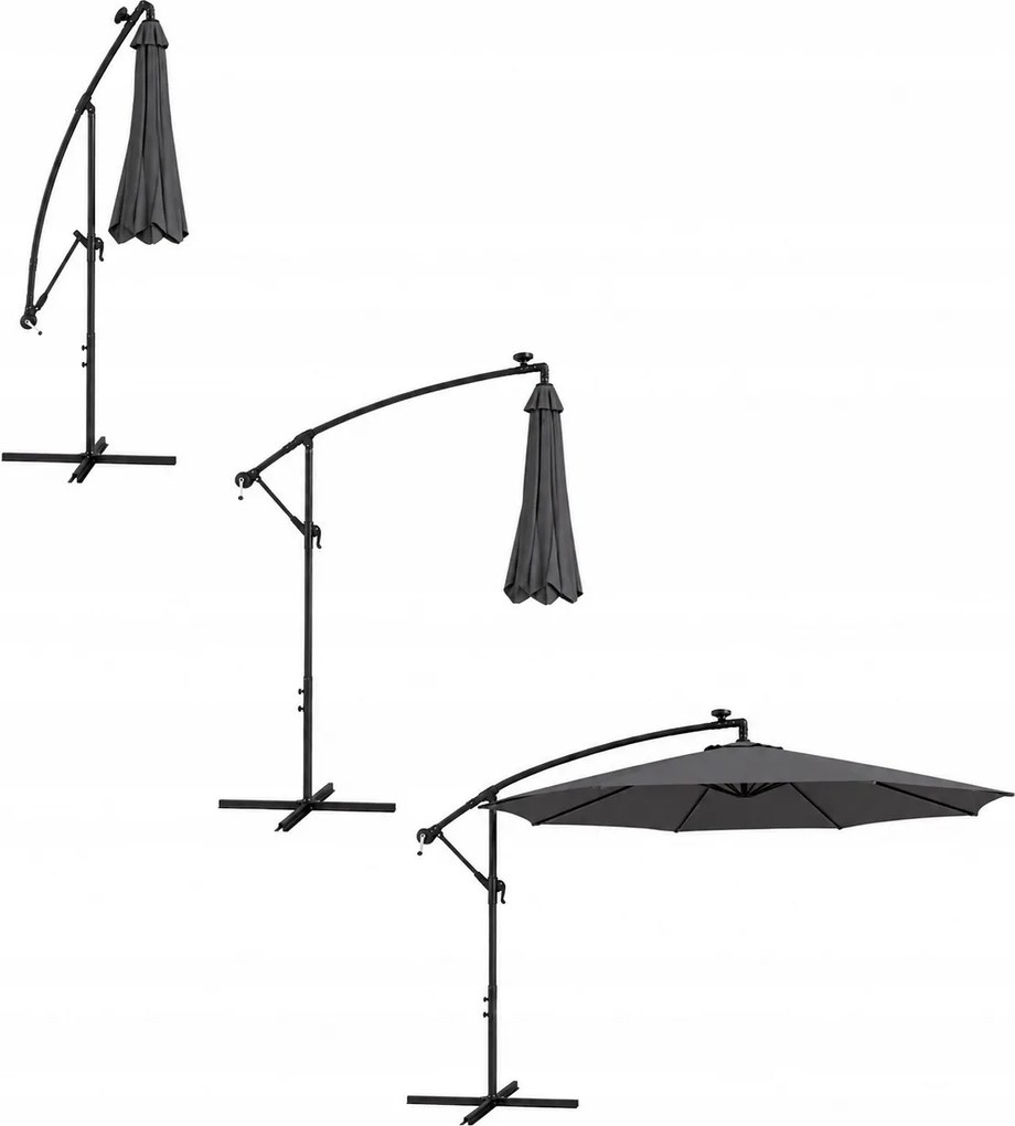 Ekspand Záhradný LED slnečník s bočným ramenom 300 cm sivý
