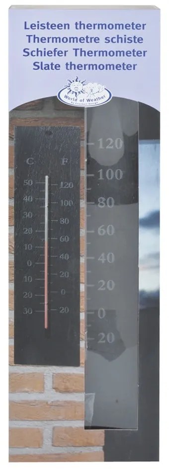 Nástenný bridlicový vonkajší teplomer Esschert Design Plain, 45 x 10 cm