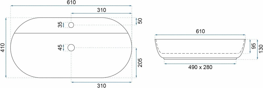 Rea Aura, umývadlo na dosku 610x410x130 mm, biela lesklá, REA-U7900