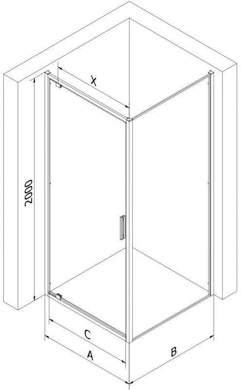Mexen Exo, sprchovací kút s krídlovými dverami 100 x 80 cm, 6mm číre sklo, chrómový profil, 8181-100-080-01-00
