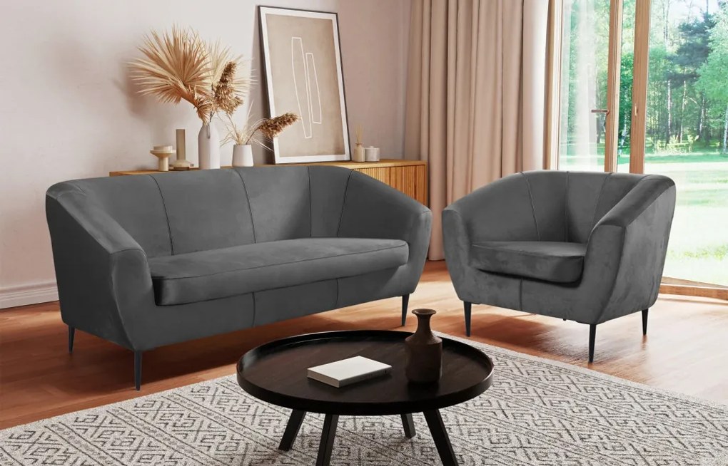 Trojmiestna pohovka Olivio, stredne šedá zamatová látka