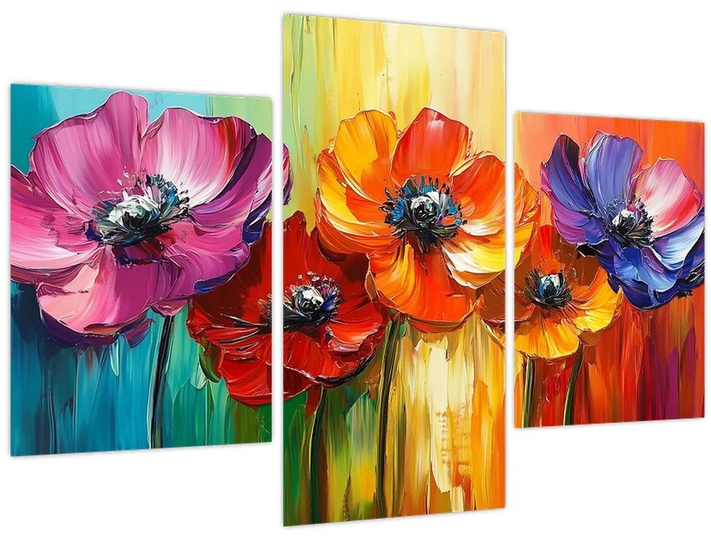 Obraz - Päť pestrofarebných kvetov (90x60 cm)