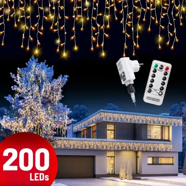 Vianočný LED svetelný dážď 10 m - teplá biela + ovládač