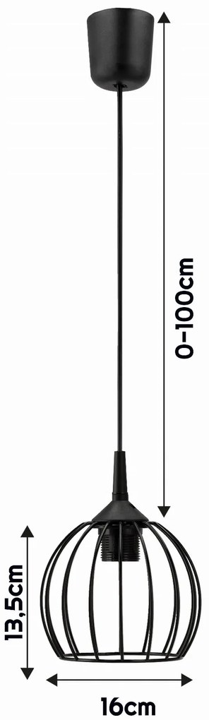 BERGE Drôtená okrúhla závesná lampa - čierna