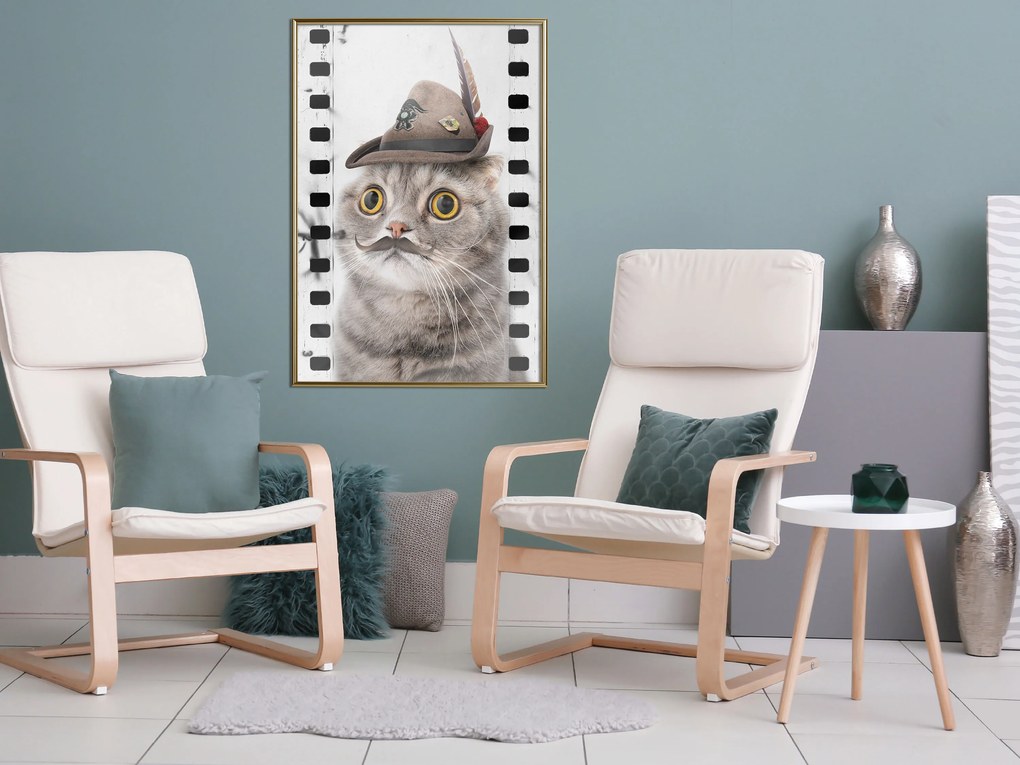 Artgeist Plagát - Cat In Hat [Poster] Veľkosť: 30x45, Verzia: Čierny rám