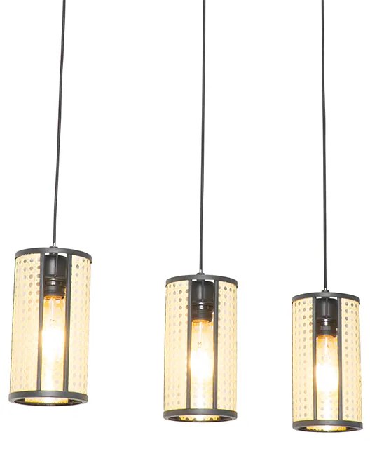 Orientálne závesné svietidlo čierne s ratanom 3-svetlo obdĺžnikové - Akira