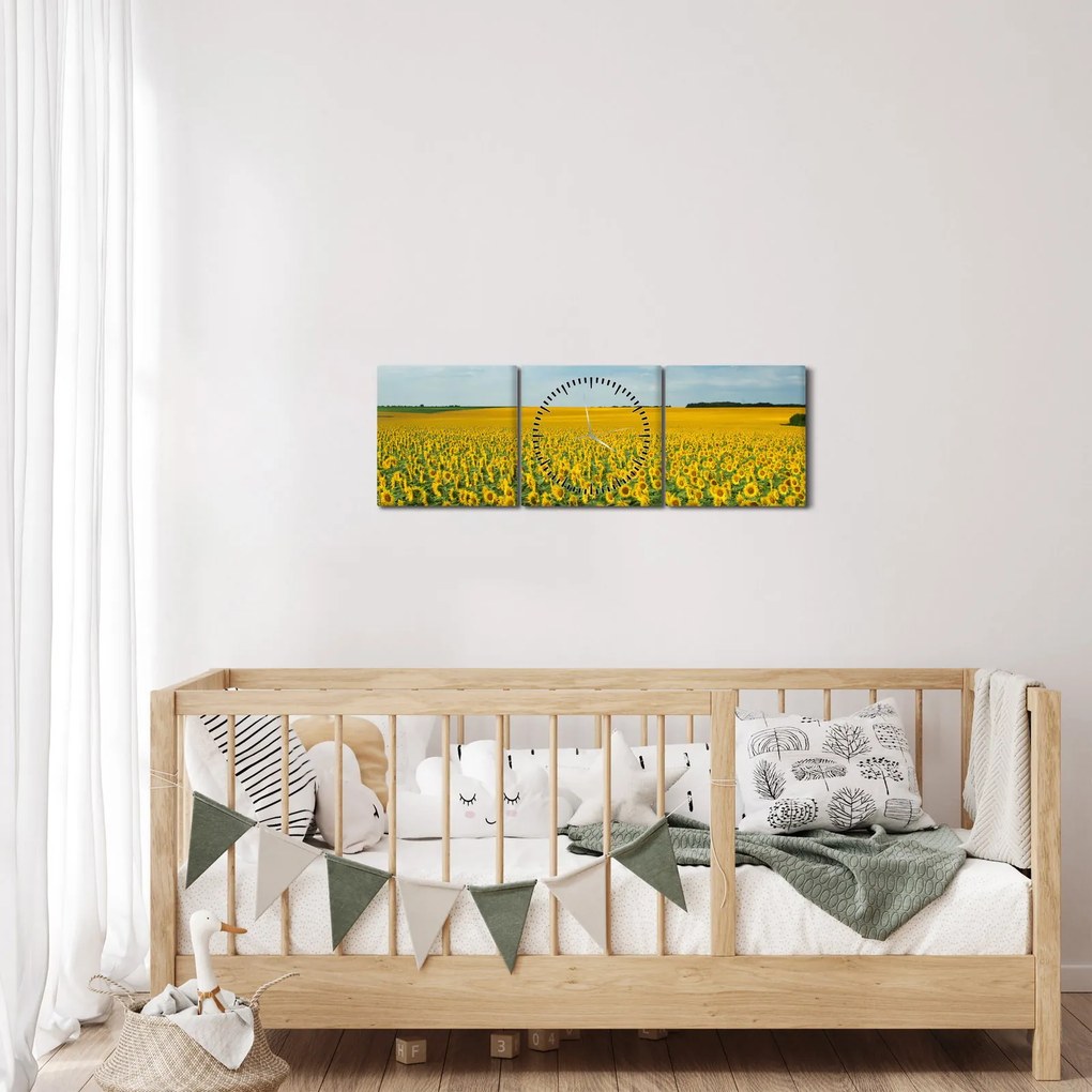 Obraz - pás slnečníc (s hodinami) (90x30 cm)