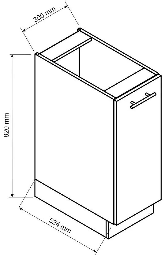 Kuchynské skrinka Emily D30 Cargo + kôš biely hrášok mat