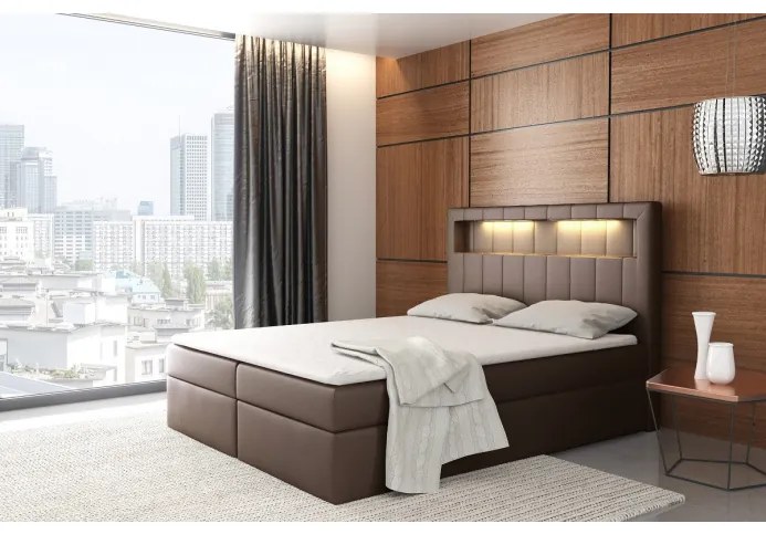 Dizajnová posteľ Elyan s úložným priestorom hnedá eko koža 200 x 200 + topper zdarma