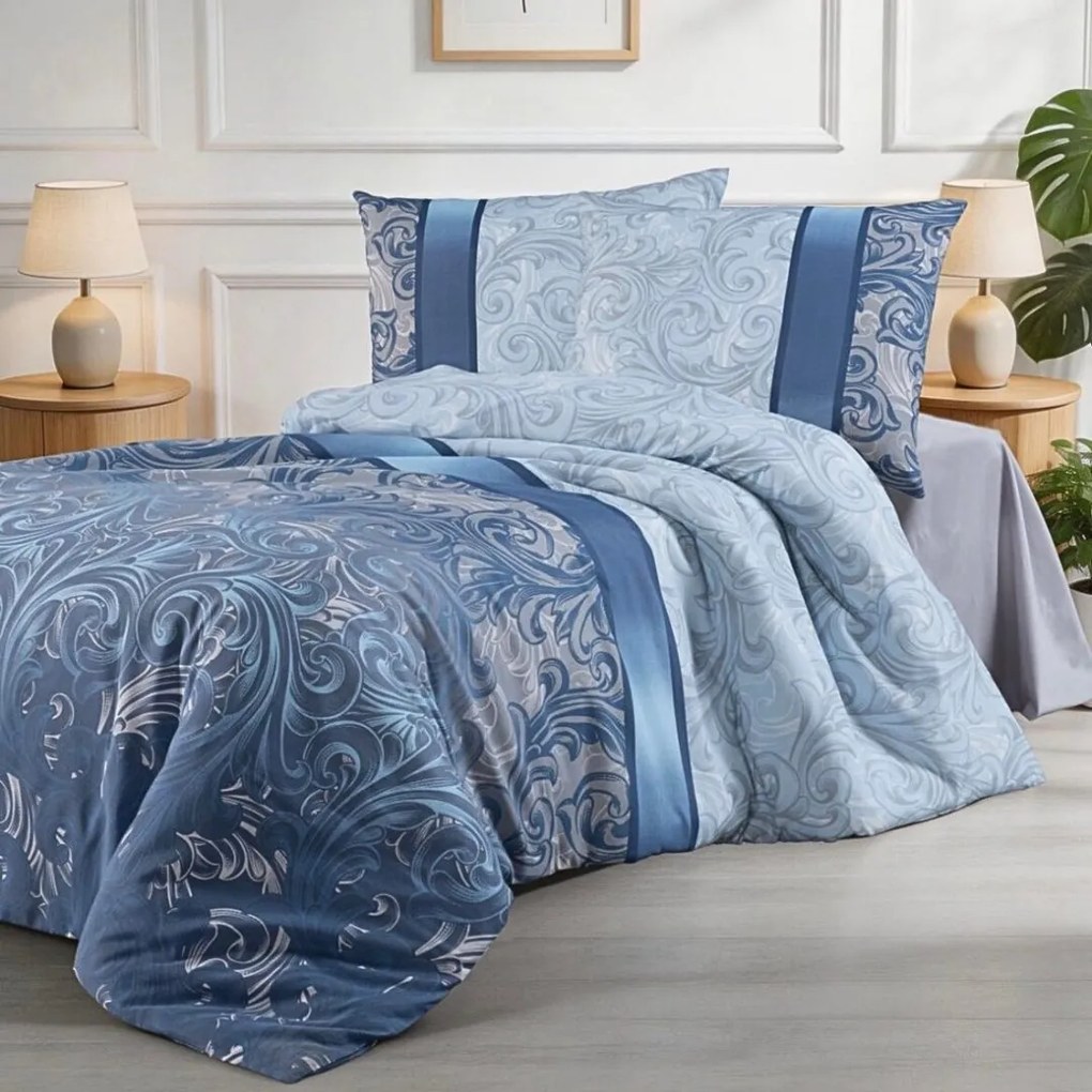 Obliečky bavlnené Charlote modrá TiaHome - 2x Vankúš 90x70cm, 1x Paplón 200x220cm