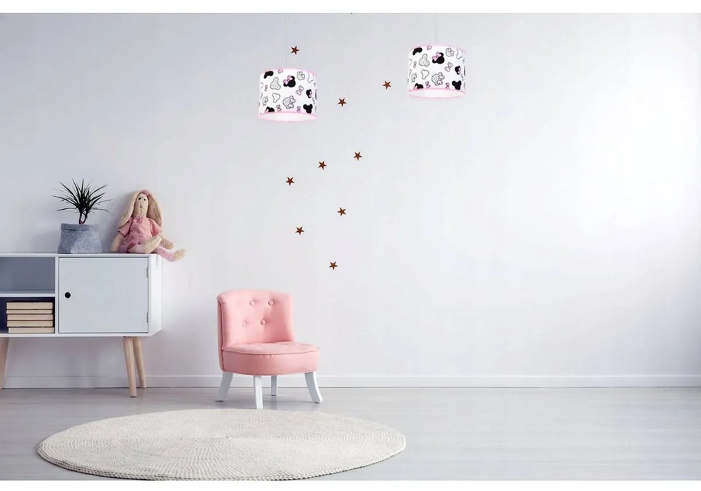 Detské závesné svietidlo Minnie, 2x textilné tienidlo so vzorom
