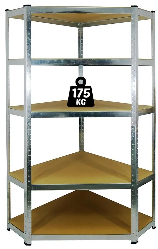 Kovový regál 0892 pozinkovaný rohový 180x90x30cm – 5 polic/175kg