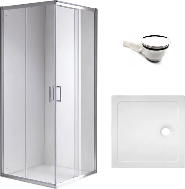 BPS-koupelny Štvorcový sprchový kút HYD-SK93C 100x100 chróm/transparent + vanička HYD-SSV-ST06A biela