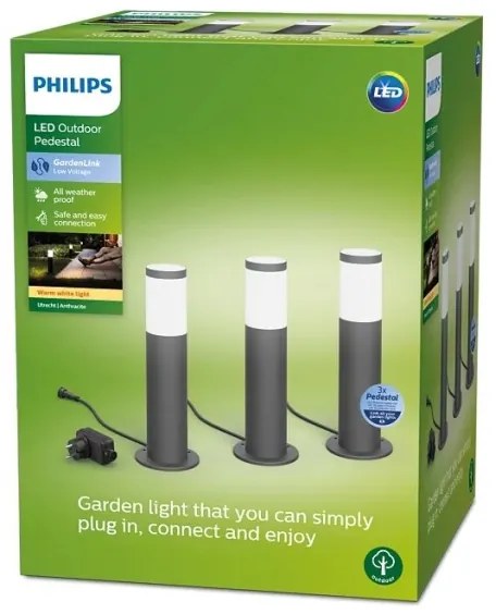 Philips - SADA 3x LED Vonkajšia lampa UTRECHT GARDENLINK LED/24W/230V 2700K IP44