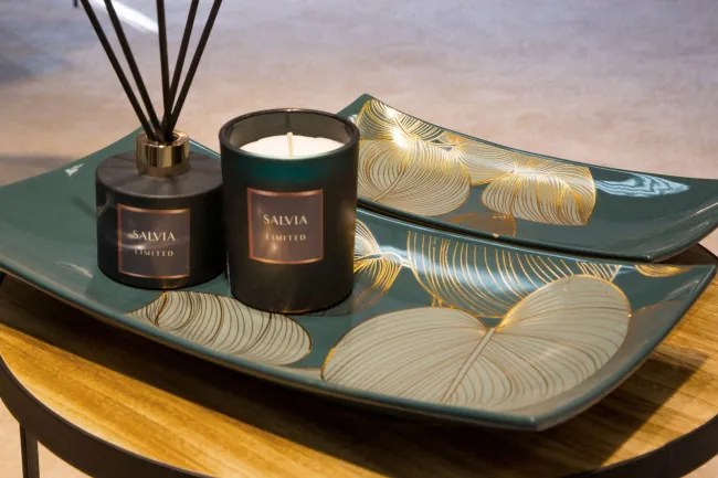 Dekoračný tanier SALVIA 3 1 zelený / zlatý