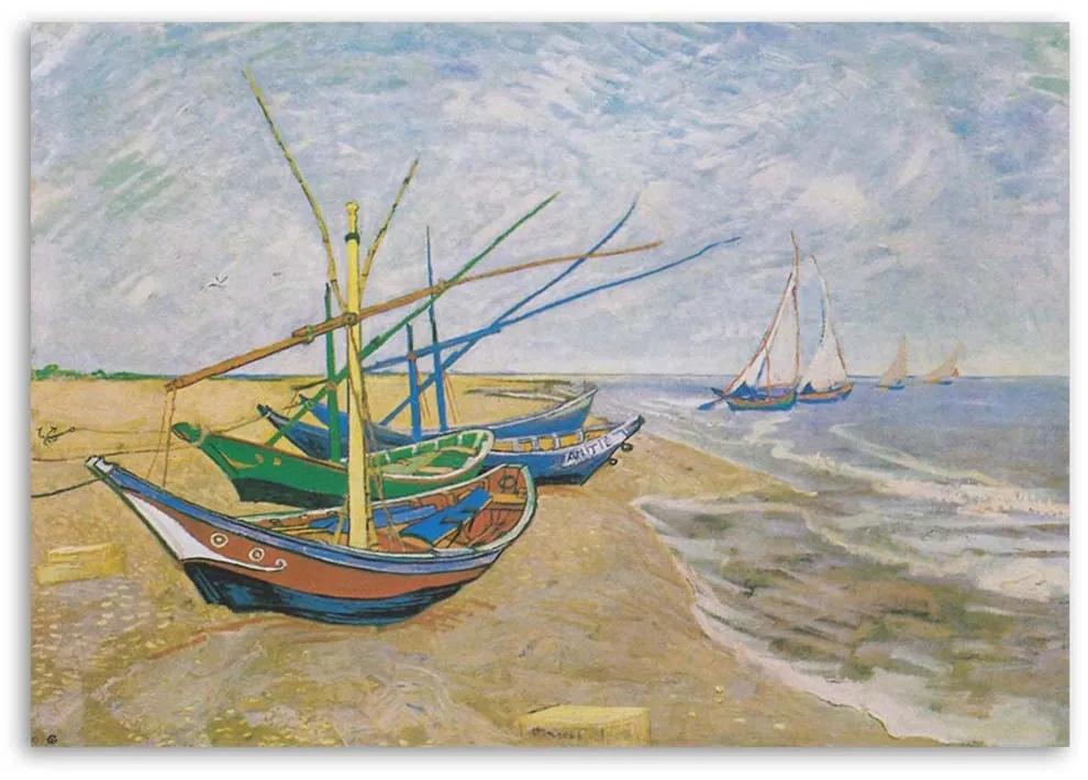 Obraz na plátně Rybářské lodě na pláži - V. van Gogh - 90x60 cm