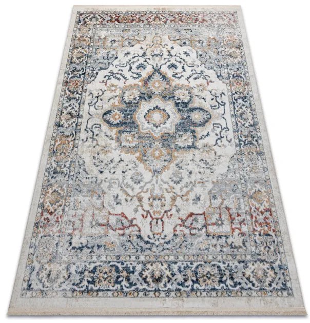 Koberec DISTIN 0834A tmavomodrá / modrá / žltá - ornament, vintage, strapce